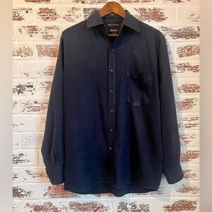 Bruno Men’s Sueded Microfiber Navy Blue Button Up Shirt Long Sleeve Size M